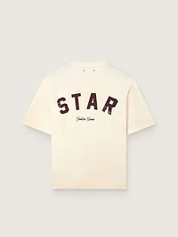 Star unisex T-shirt white cotton with all-over gradient crystals and print on the back