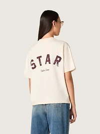 Star unisex T-shirt white cotton with all-over gradient crystals and print on the back