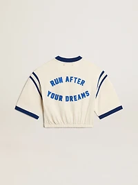 Aged white cotton cropped T-shirt with lettering on the back