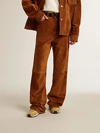 Women's tobacco-colored split leather pants