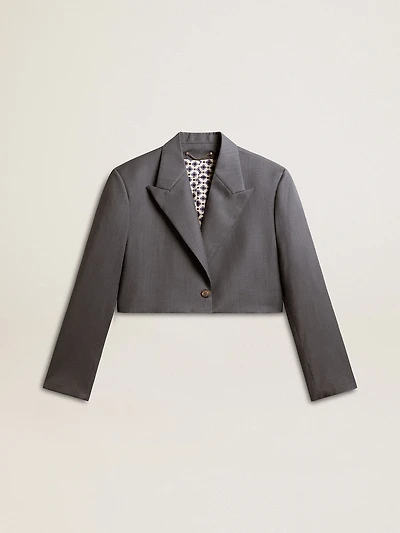 Women's single-breasted cropped jacket baby blue wool