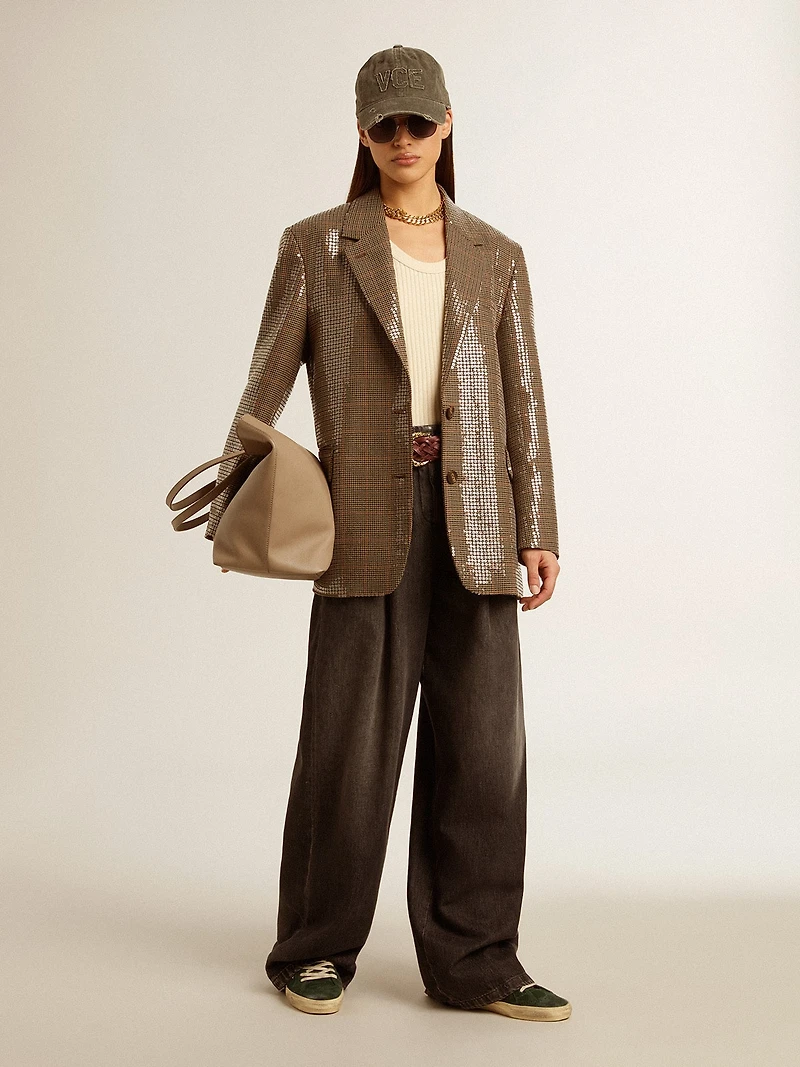 Women's houndstooth jacket with all-over sequin embroidery