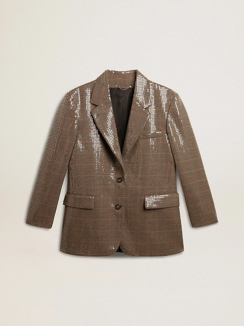 Women's houndstooth jacket with all-over sequin embroidery