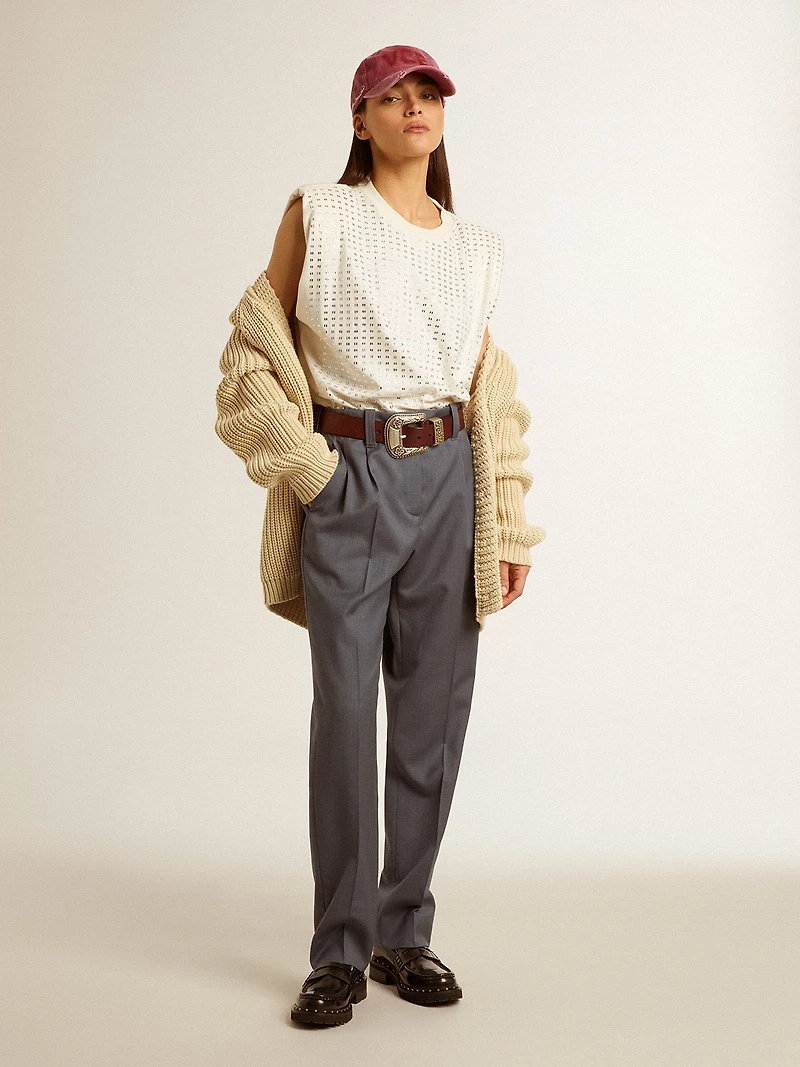 Women's cotton cardigan with embroidery on the front