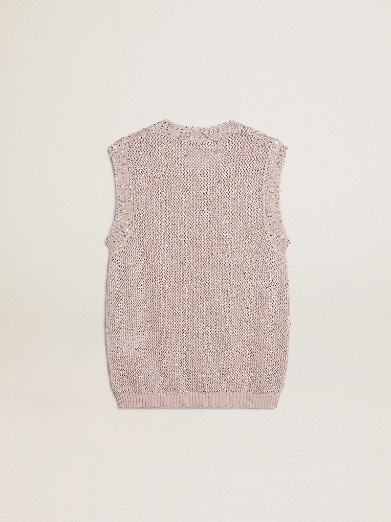 Mesh knit top with sequins and contrasting details