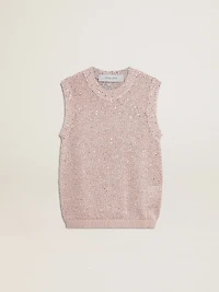 Mesh knit top with sequins and contrasting details