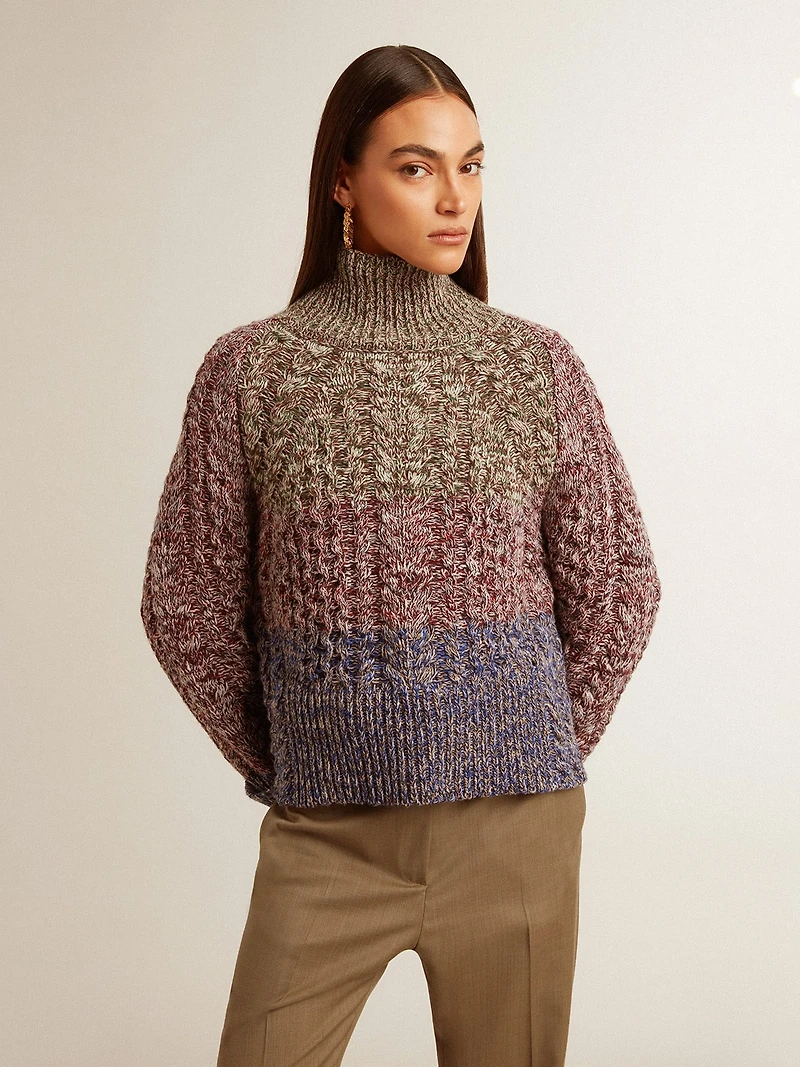 Women's multicolored high neck sweater with mouliné yarn