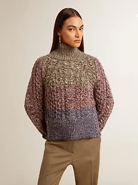 Women's multicolored high neck sweater with mouliné yarn