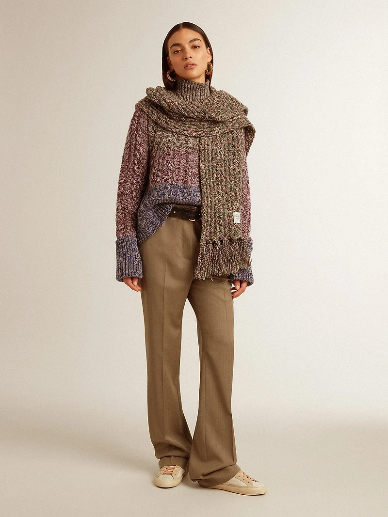 Women's multicolored high neck sweater with mouliné yarn