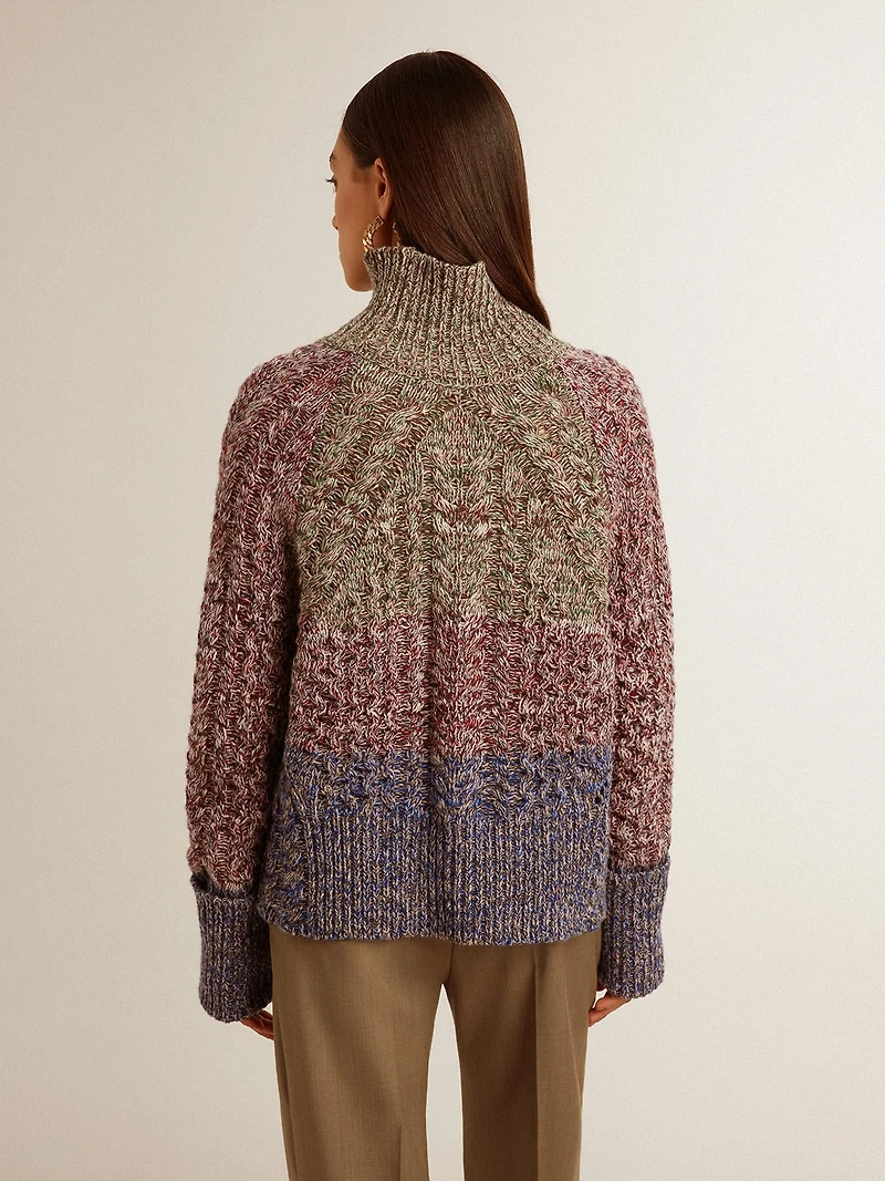 Women's multicolored high neck sweater with mouliné yarn