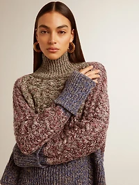Women's multicolored high neck sweater with mouliné yarn
