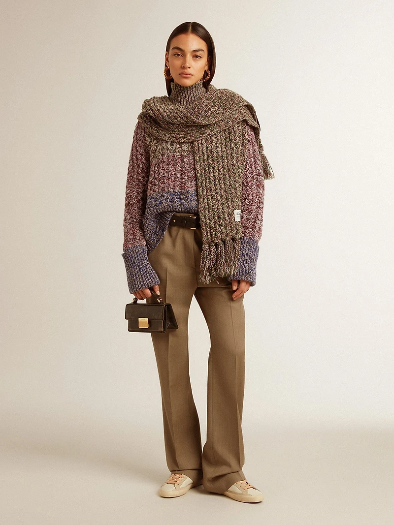 Women's multicolored high neck sweater with mouliné yarn