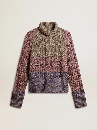 Women's multicolored high neck sweater with mouliné yarn