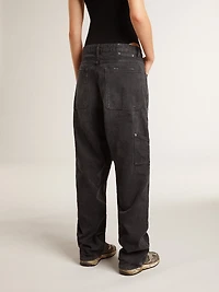 Women's distressed black cotton jeans with front patches