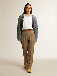 Women's blue quilted jacket cotton denim with distressed finish