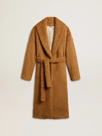 Women's coat with shawl collar tobacco
