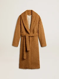 Women's coat with shawl collar in tobacco