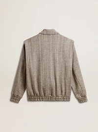 Women's bomber jacket in ecru brown herringbone wool