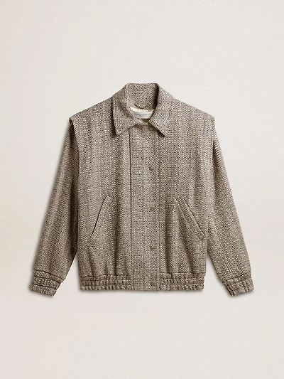 Women's bomber jacket ecru brown herringbone wool