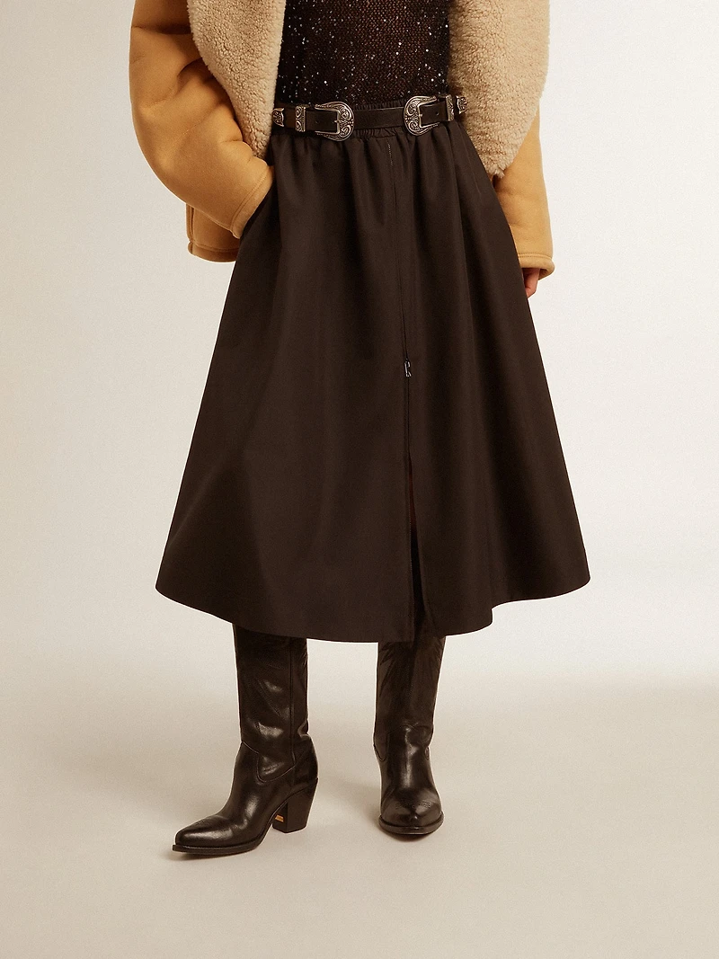 Flared skirt black technical nylon