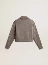 Women's cropped sweater gray melange wool with sequins