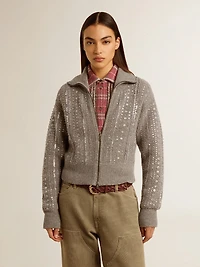 Women's cropped sweater gray melange wool with sequins
