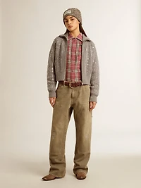 Women's cropped sweater gray melange wool with sequins