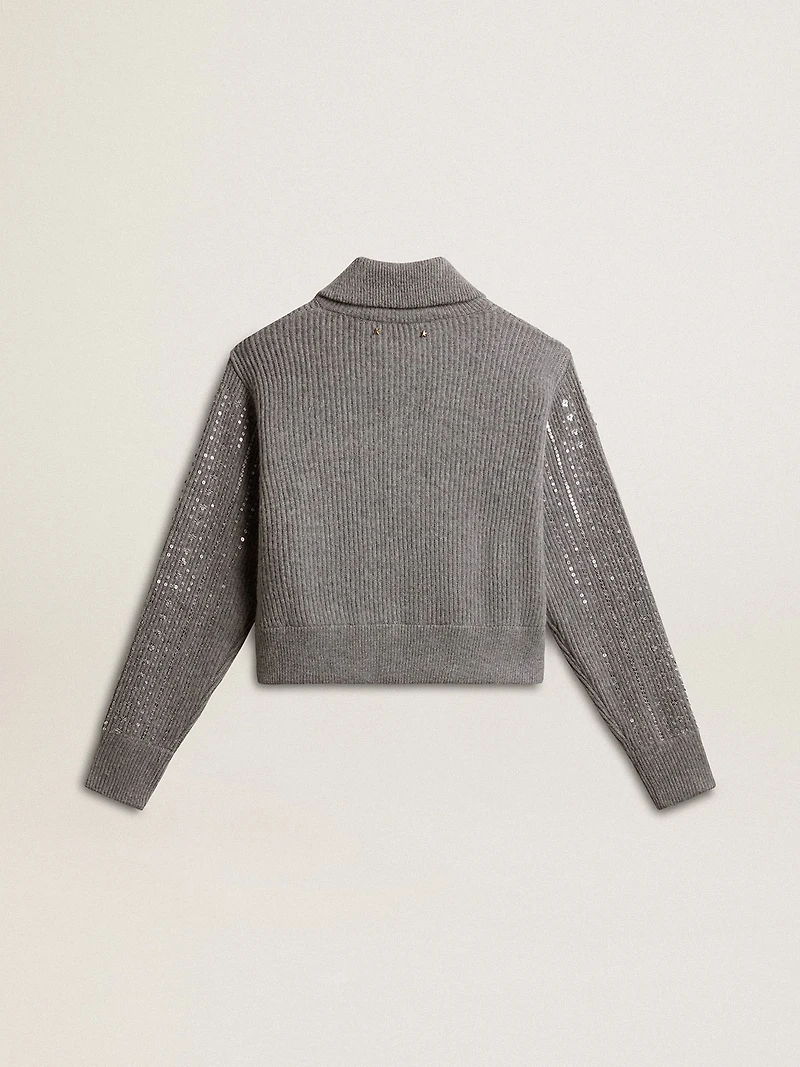Women's cropped sweater gray melange wool with sequins