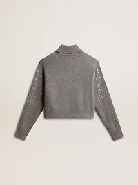 Women's cropped sweater gray melange wool with sequins