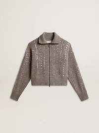 Women's cropped sweater gray melange wool with sequins