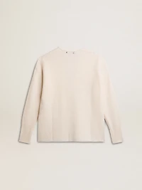 Ribbed wool sweater with V neck and drawstring tassels