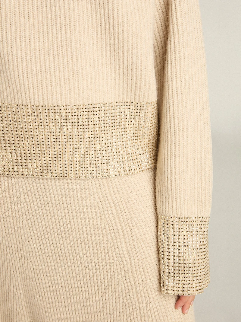 Women's boxy sweater wool with hotfix crystal decoration