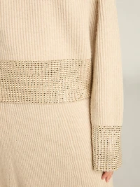 Women's boxy sweater wool with hotfix crystal decoration