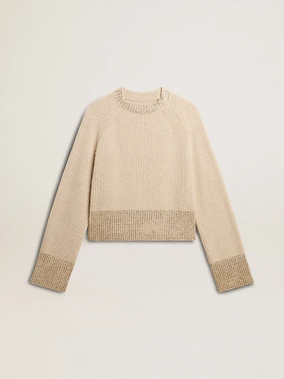 Women's boxy sweater wool with hotfix crystal decoration
