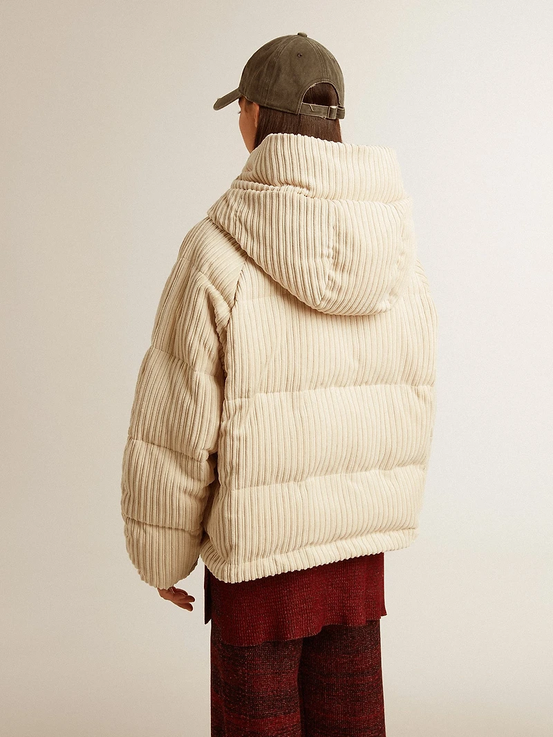 Padded ecodown jacket with zip fastening and hood