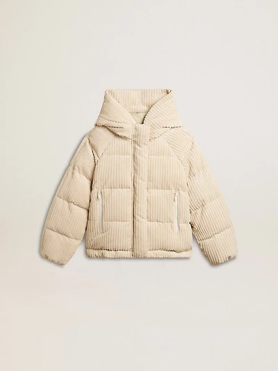 Padded ecodown jacket with zip fastening and hood