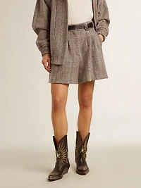 Women’s ecru brown shorts in herringbone wool