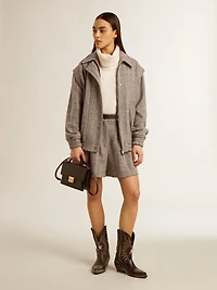 Women’s ecru brown shorts in herringbone wool