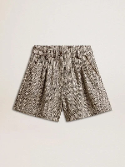 Women’s ecru brown shorts herringbone wool