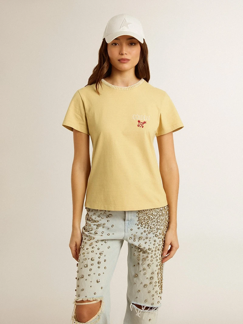 Women's T-shirt cotton jersey with embroidery on the neck and heart