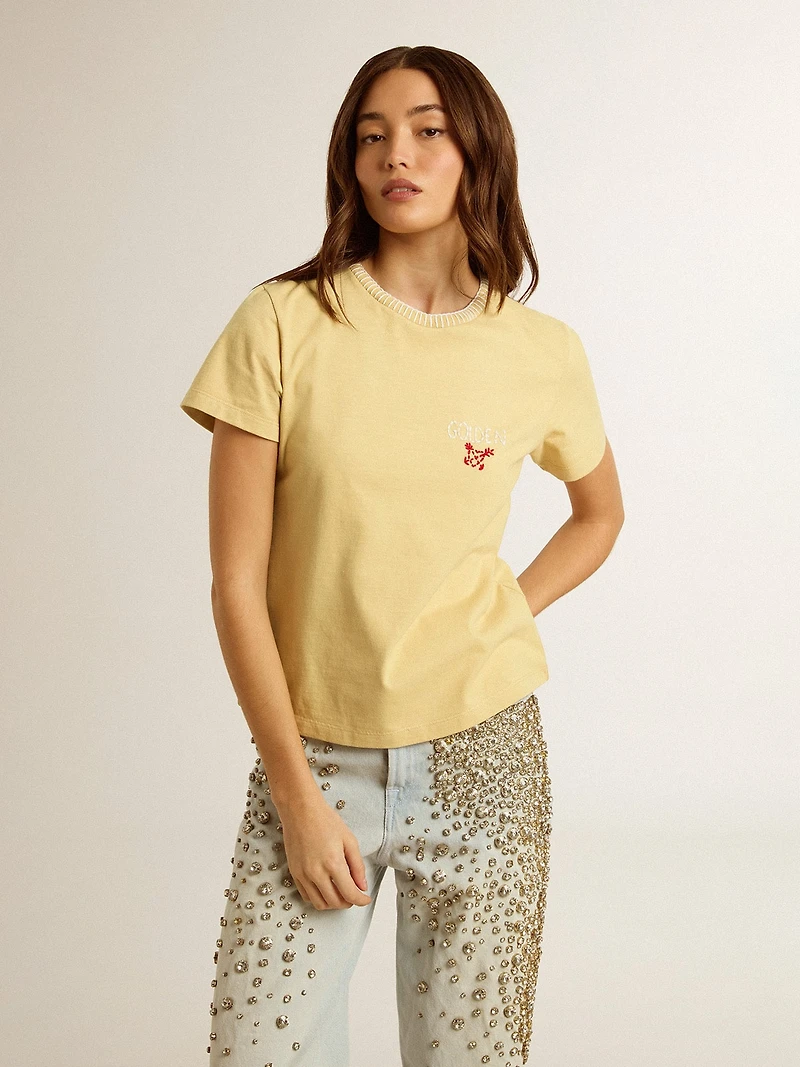 Women's T-shirt cotton jersey with embroidery on the neck and heart