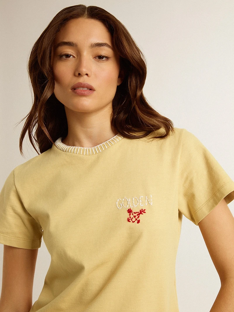 Women's T-shirt cotton jersey with embroidery on the neck and heart