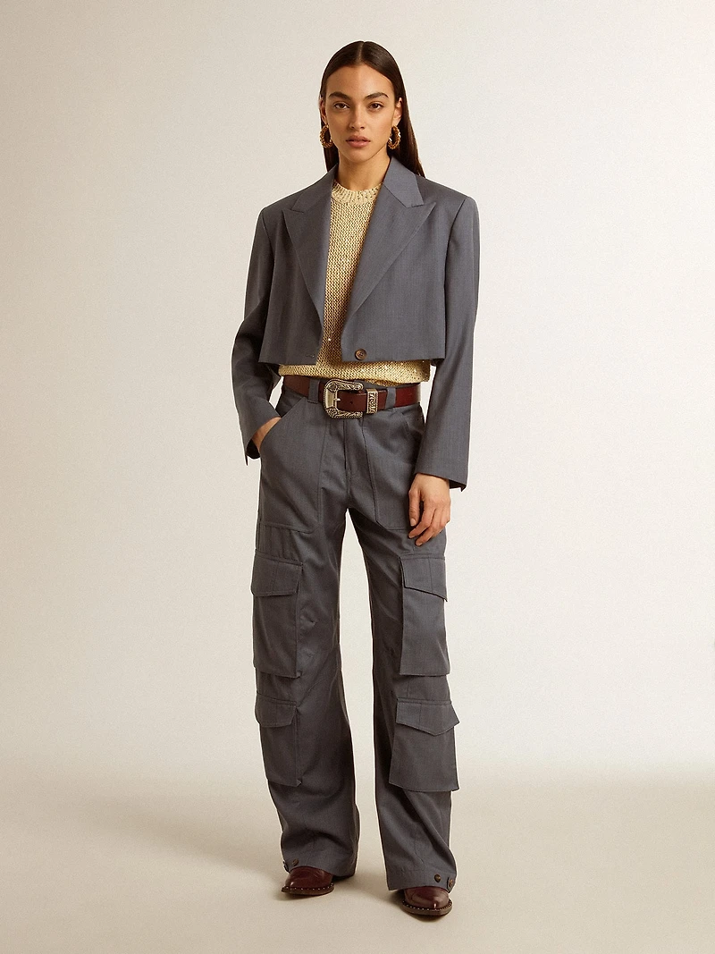 Women's cargo pants in baby blue wool