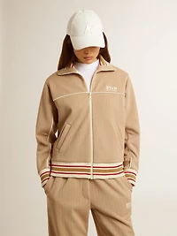Women’s light beige zipped sweatshirt with white logo