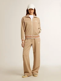 Women’s light beige zipped sweatshirt with white logo