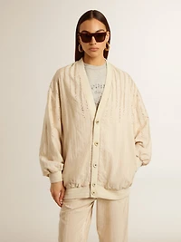 Women's silk and viscose cardigan with pinstripe motif