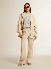 Women's light beige silk and viscose joggers