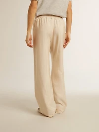 Women's light beige silk and viscose joggers