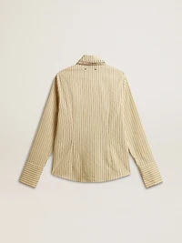 Ecru shirt with stripes and embroidered crystals