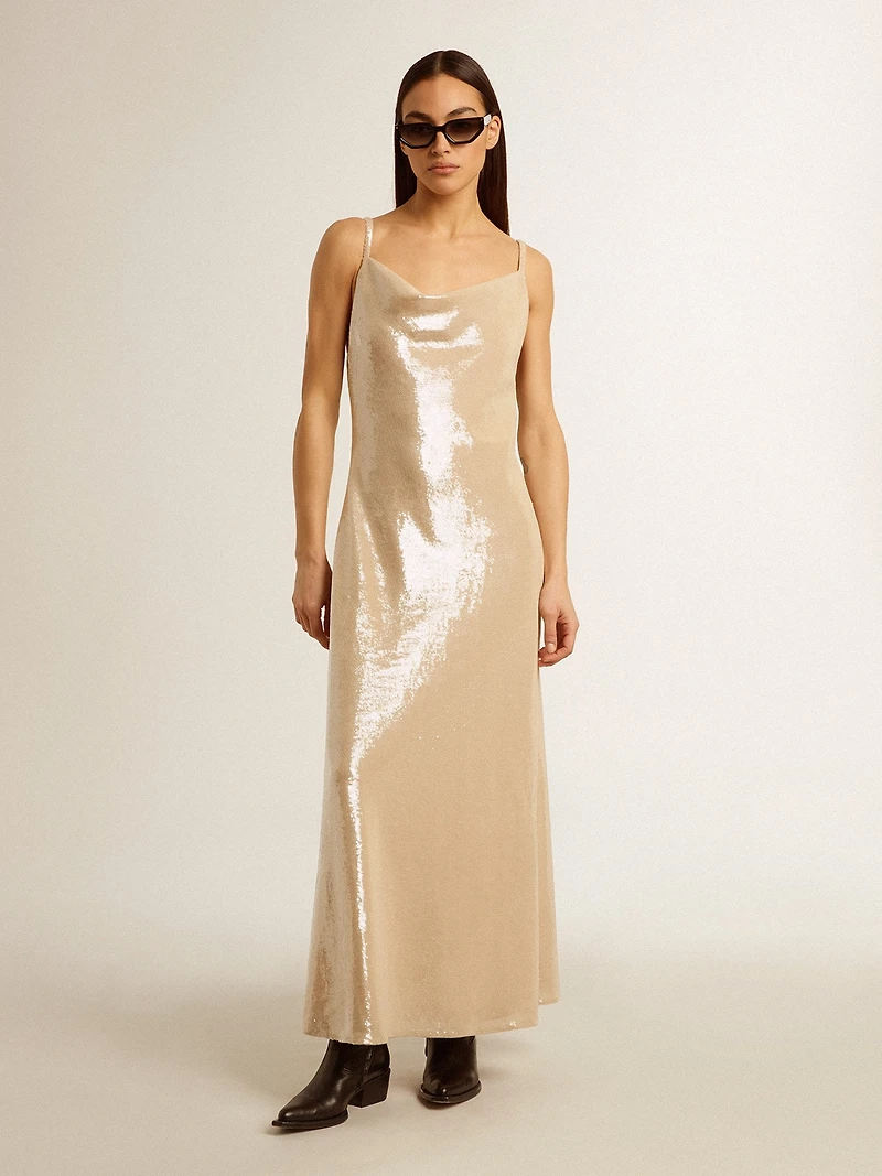 Sleep dress parchment-colored sequins